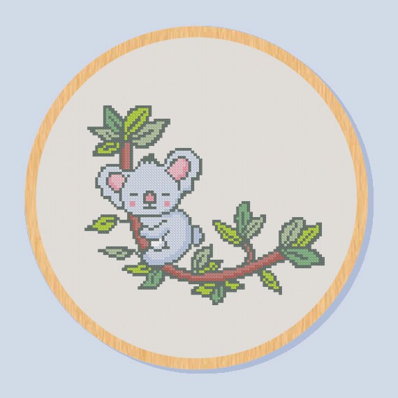 Cross Stitch Pattern Cute Koala Sleeping Tree Leaf by ttokki