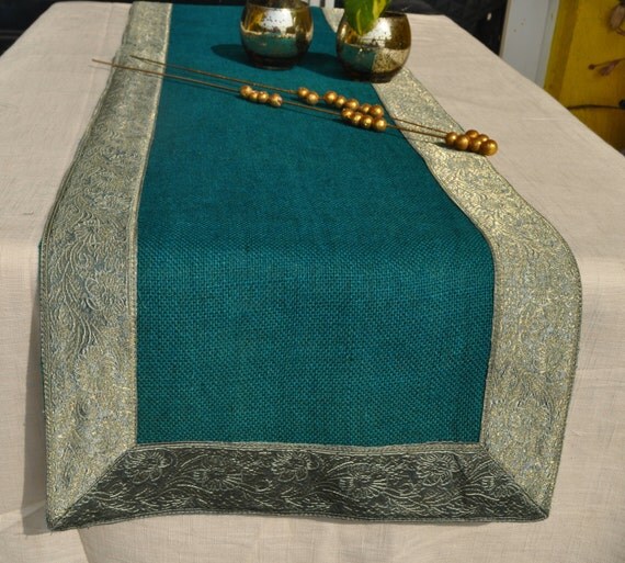 Wholesale decorative Vintage runner / teal Jute table Runner