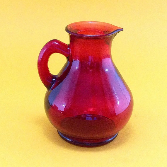 Red Glass Pitcher Vintage Small Avon by CarysKools on Etsy