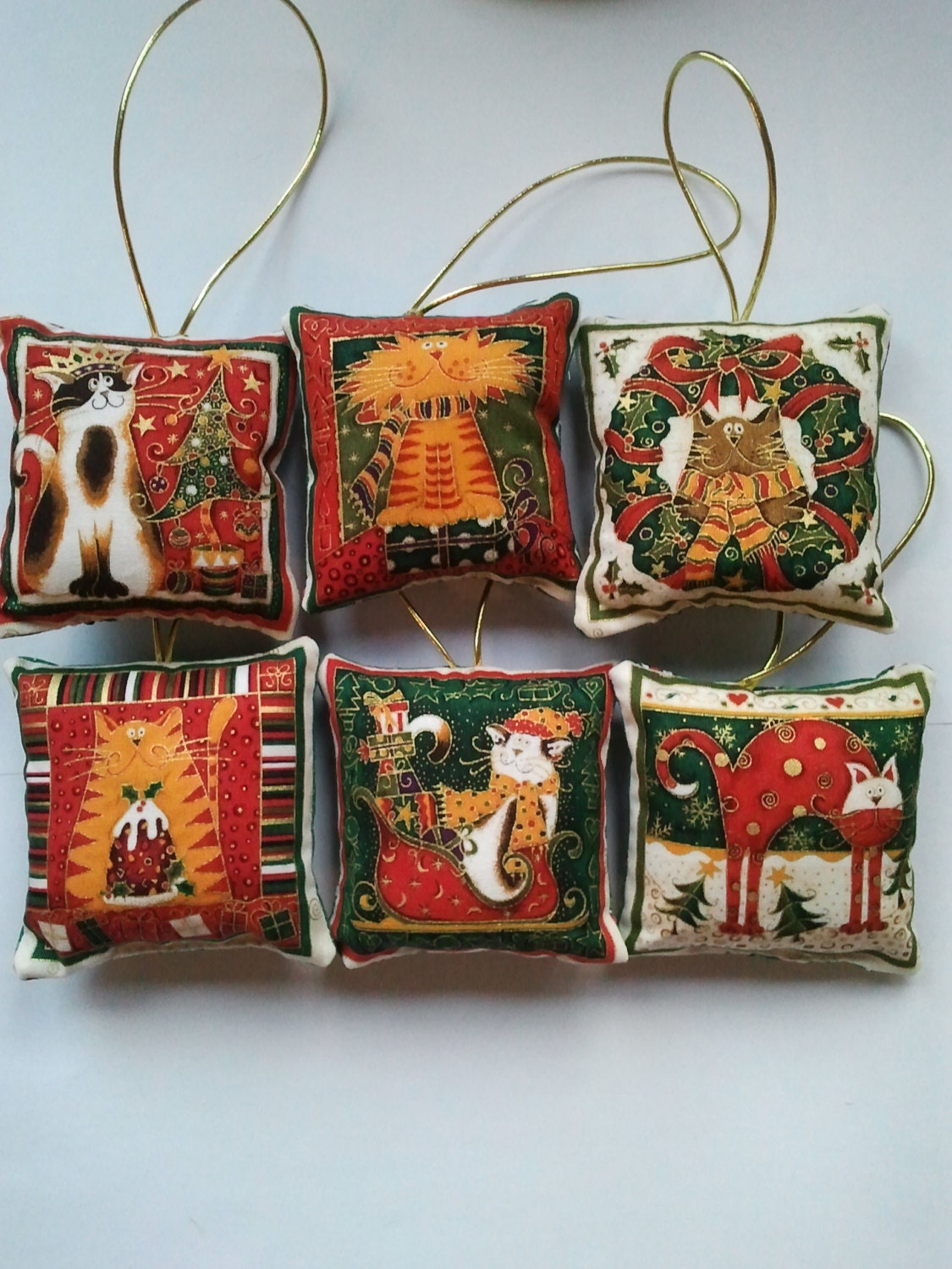 6 cat design Fabric square Christmas tree hanging decorations