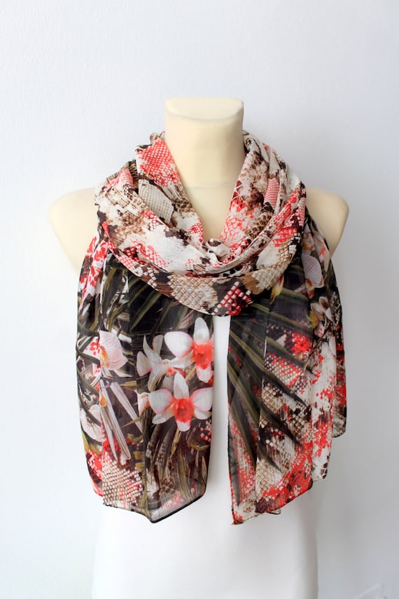 Garden Scarf - Womens Fashion Scarf - Unique Fabric Shawl - Original Printed Scarf - Boho Scarf - Gift Idea For Her - Best Friend Gift