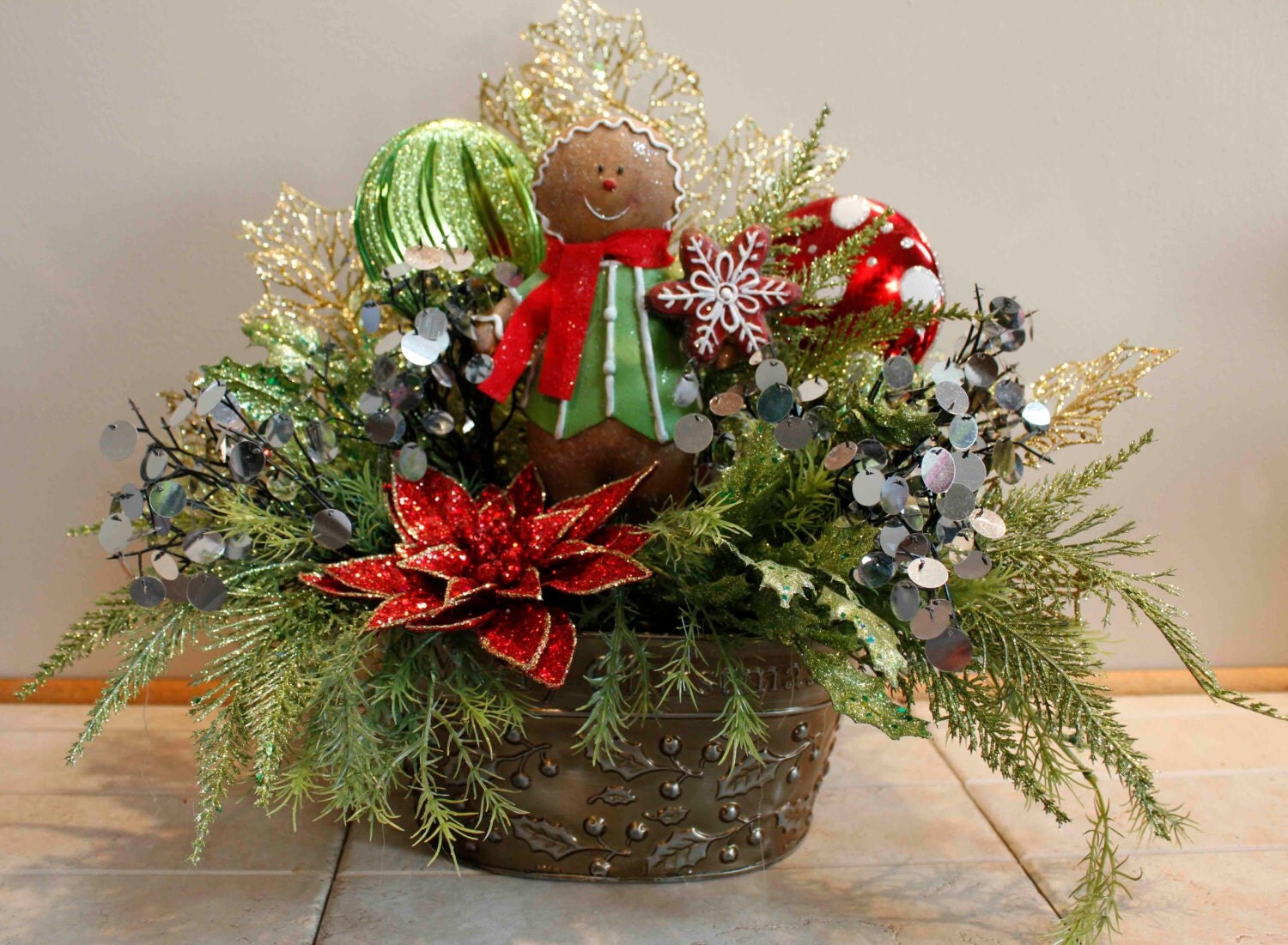 Christmas Gingerbread Man Floral Arrangement PamsDeZines