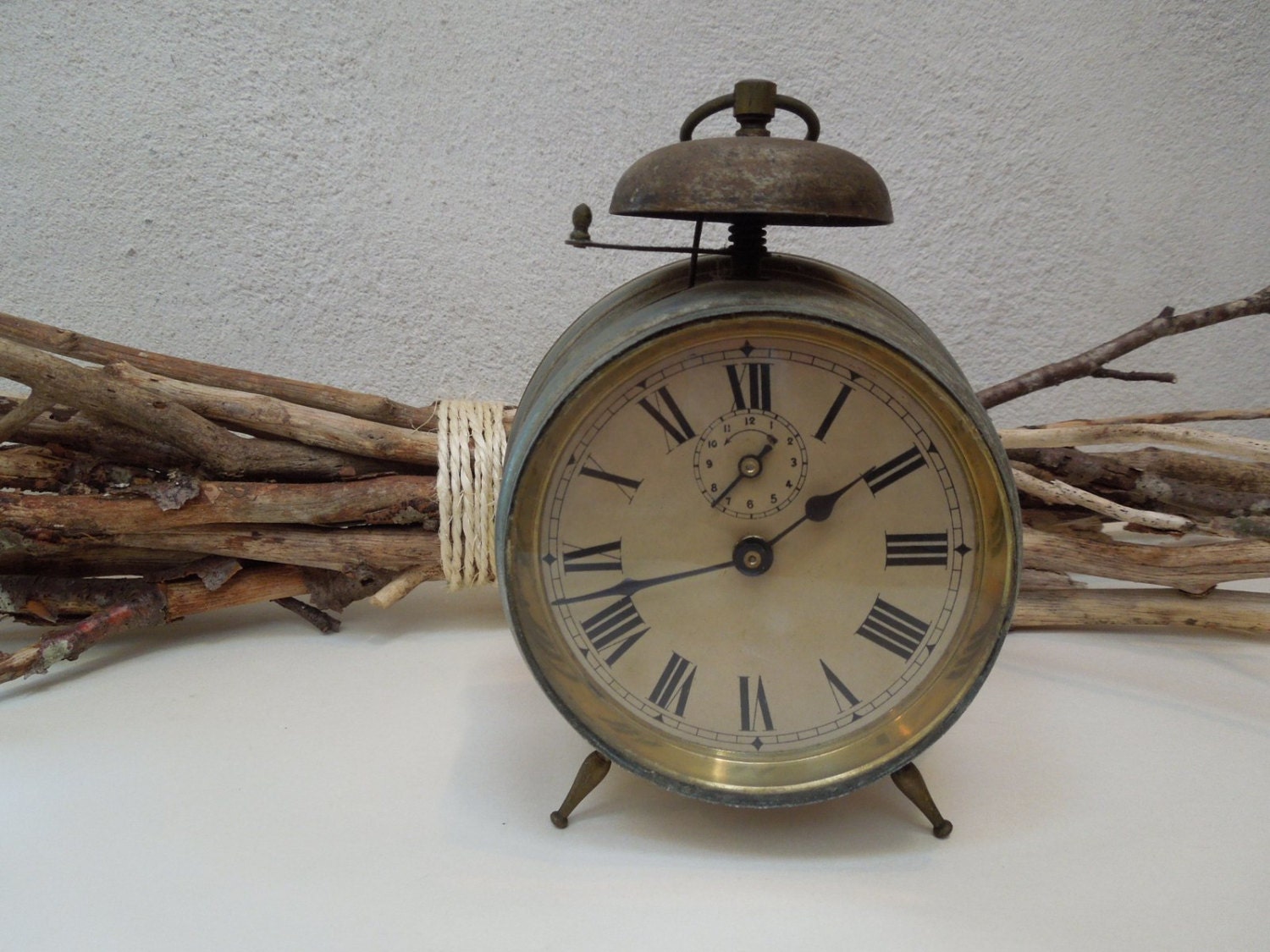 Working 1800s Antique Alarm Clock Metal Bell Frenc Vintage