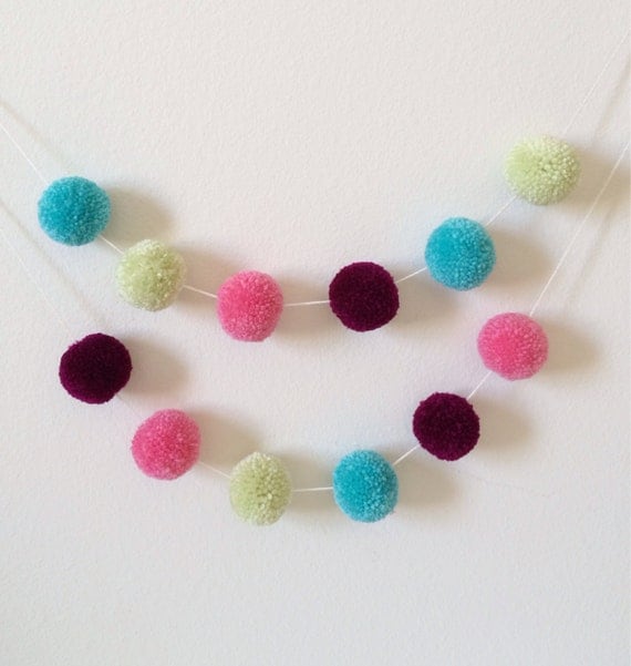 Yarn Pom Pom Garland Christmas Garland teal by InspiredBySimple