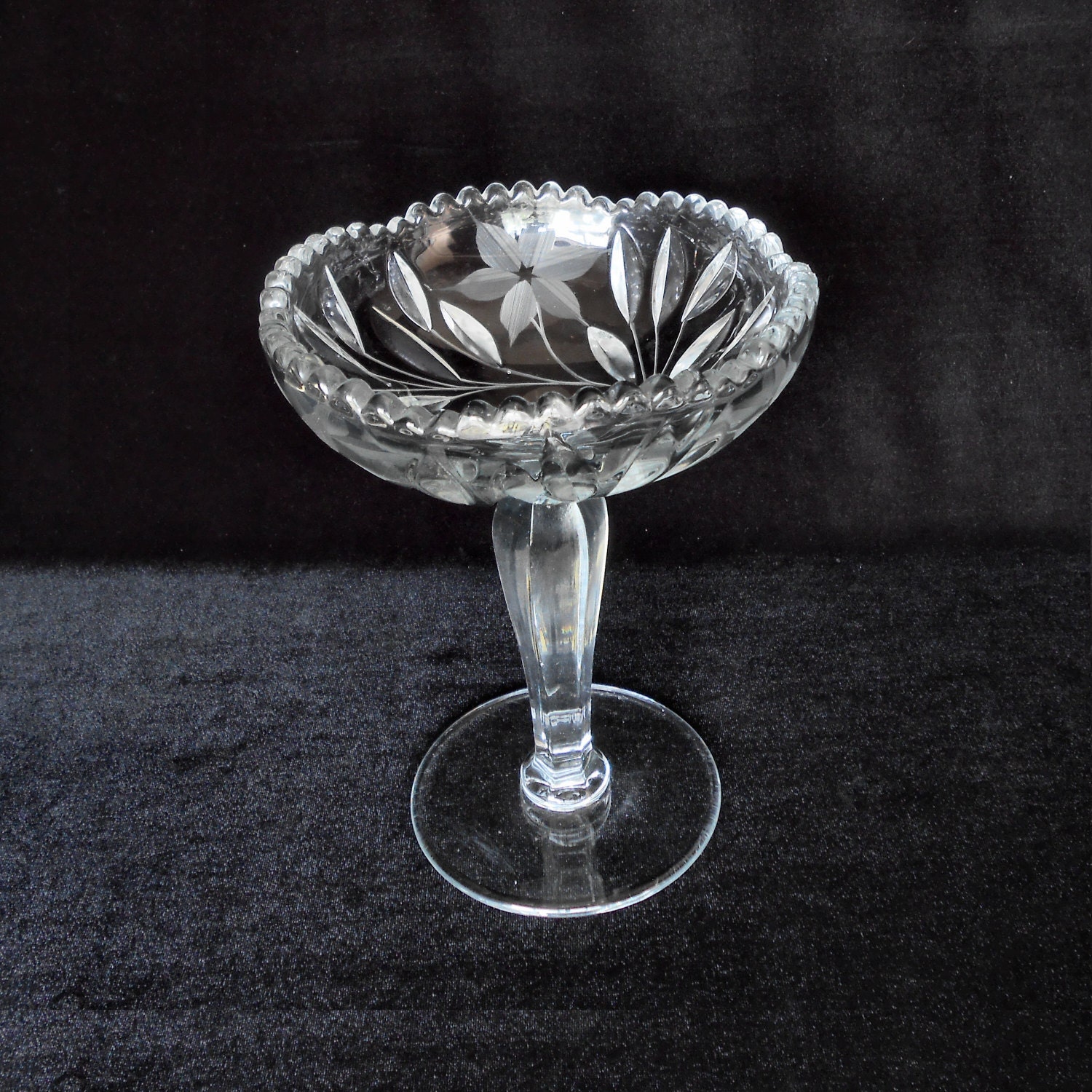 Large Crystal Jelly Compote with Pressed and Cut Floral Design