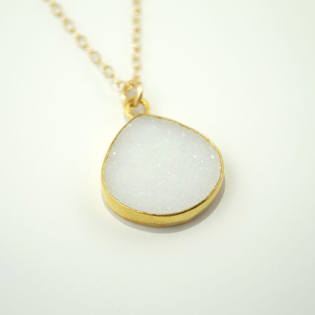 White Quartz Druzy Necklace Gold Necklace by WanderandLustJewelry