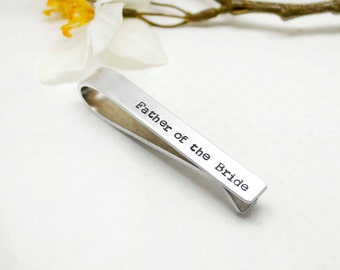 Men's Personalized Tie Clip - Father of the Bride, Hand Stamped Accessories Tie Bar Custom Set - Groom's gift - Father of the Bride