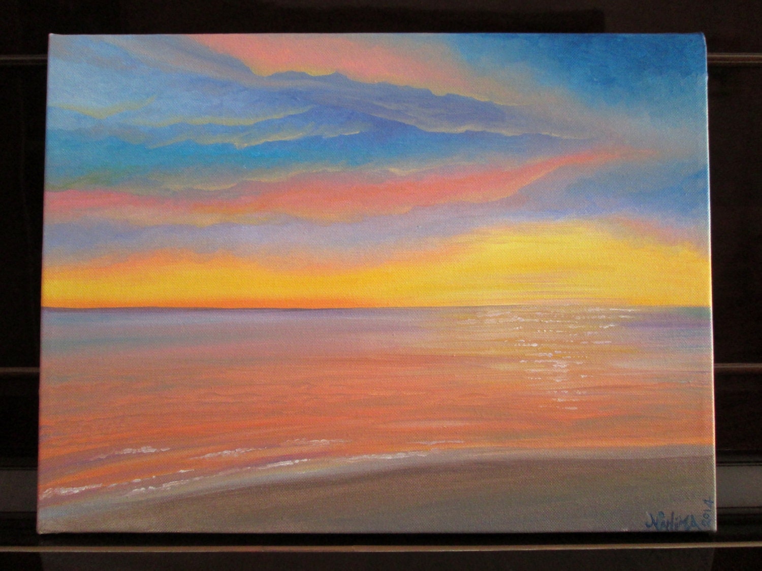 Da Foto A Dipinto Su Tela Tramonto sul Mare Dipinto Originale Olio su Tela