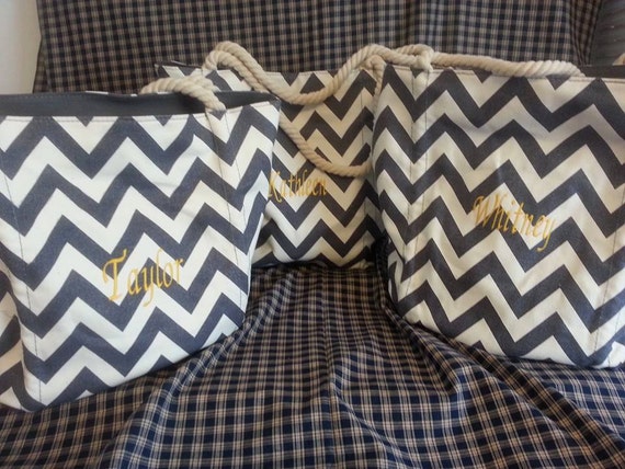 Personalized Chevron Beach Bags with Rope Handles