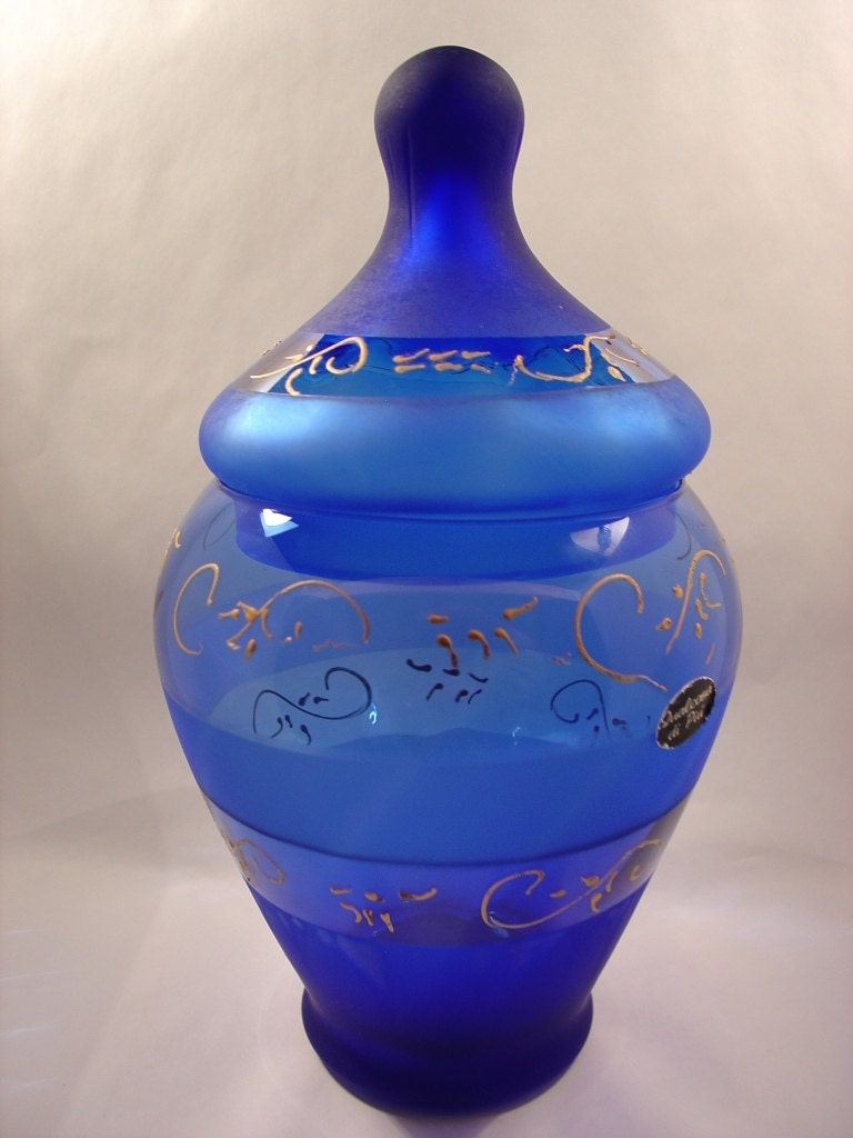 Murano glass blue jar vase with lid by myitaliandreams