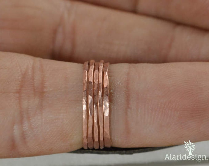 Set of 5 Super Thin Copper Rings, Copper Ring, Stackable Ring, Stacking Ring, Hammered Rings, Copper Band, Arthritis Ring, Stack Ring, Alari