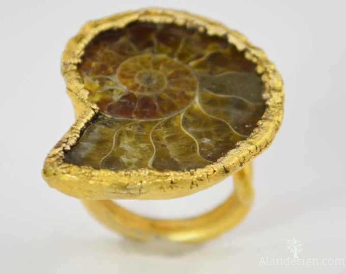 Ammonite Fossil Statement Ring, Fossil Ammonite Ring, Electroformed Ring, Ammonite Jewelry, Gemstone Ring, Wearable Art, Statement Ring