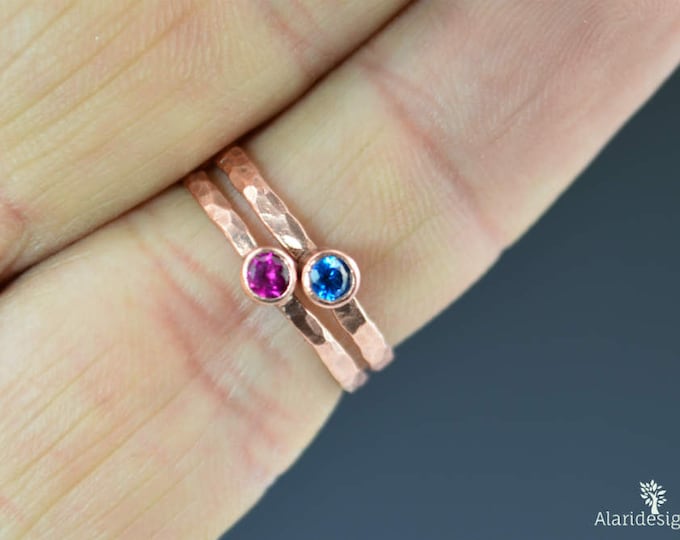Grab 2 Copper Mothers Rings, Copper Ring, Birthstone Mothers Ring, Copper Gemstone Ring, Mothers Jewelry, Copper Stackable Rings, Copper