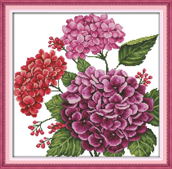 Items Similar To Counted Cross Stitch Hydrangea Bloom 42x42cm On Etsy