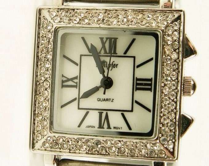 Storewide 25% Off SALE Stunning Vintage Ladies Bilyfer Designer Silver Tone Quartz Watch Featuring Cartier Styled Bezel & Rhinestone Embelis
