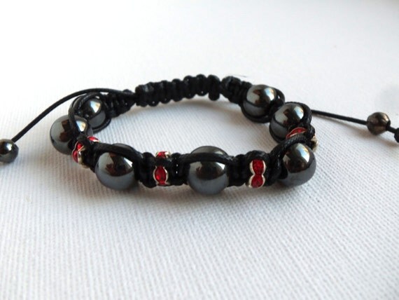 Items similar to Shamballa bracelet hematite beads with rhinestones on Etsy