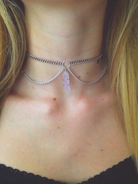 Double chain choker w/ wire wrapped crystal by ShopCrystalChild