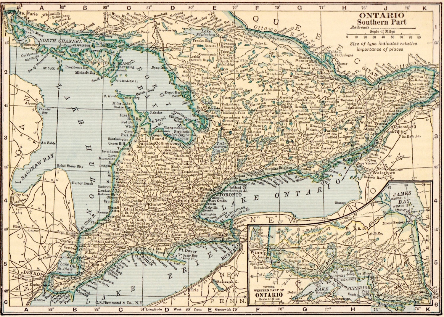 VINTAGE 1923 ONTARIO CANADA Map 1923 Original Print Neat