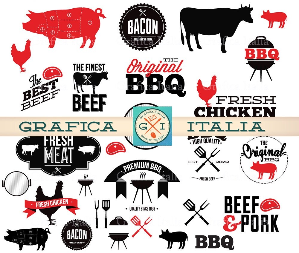 BBQ Barbeque Clipart Elements Digital Barbecue Clip Art
