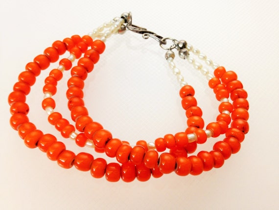 Sterling bead Bracelet Pearl Orange Bracelet by TOSSEDandTARNISHED