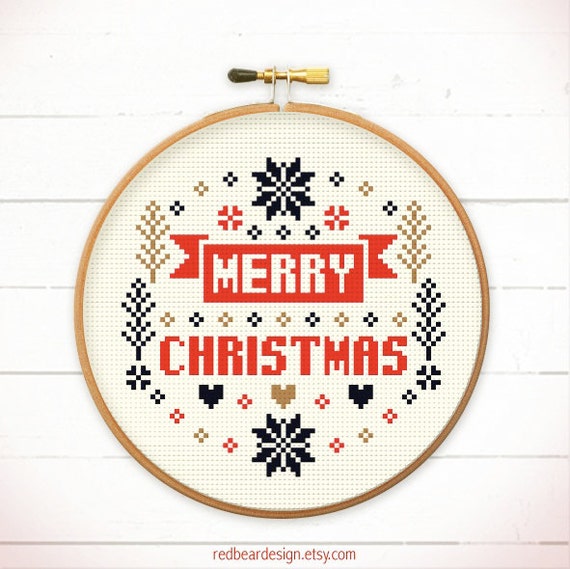 Christmas cross stitch pattern Merry Merry by redbeardesign
