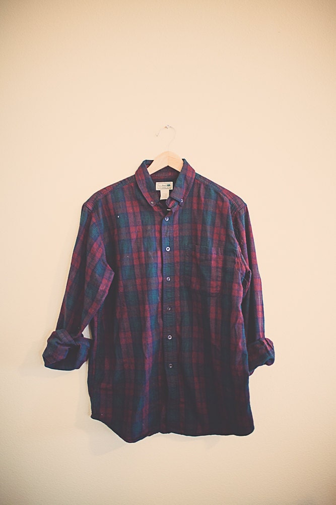 90's Flannel Burgundy Forest Hunter Green Navy Plaid