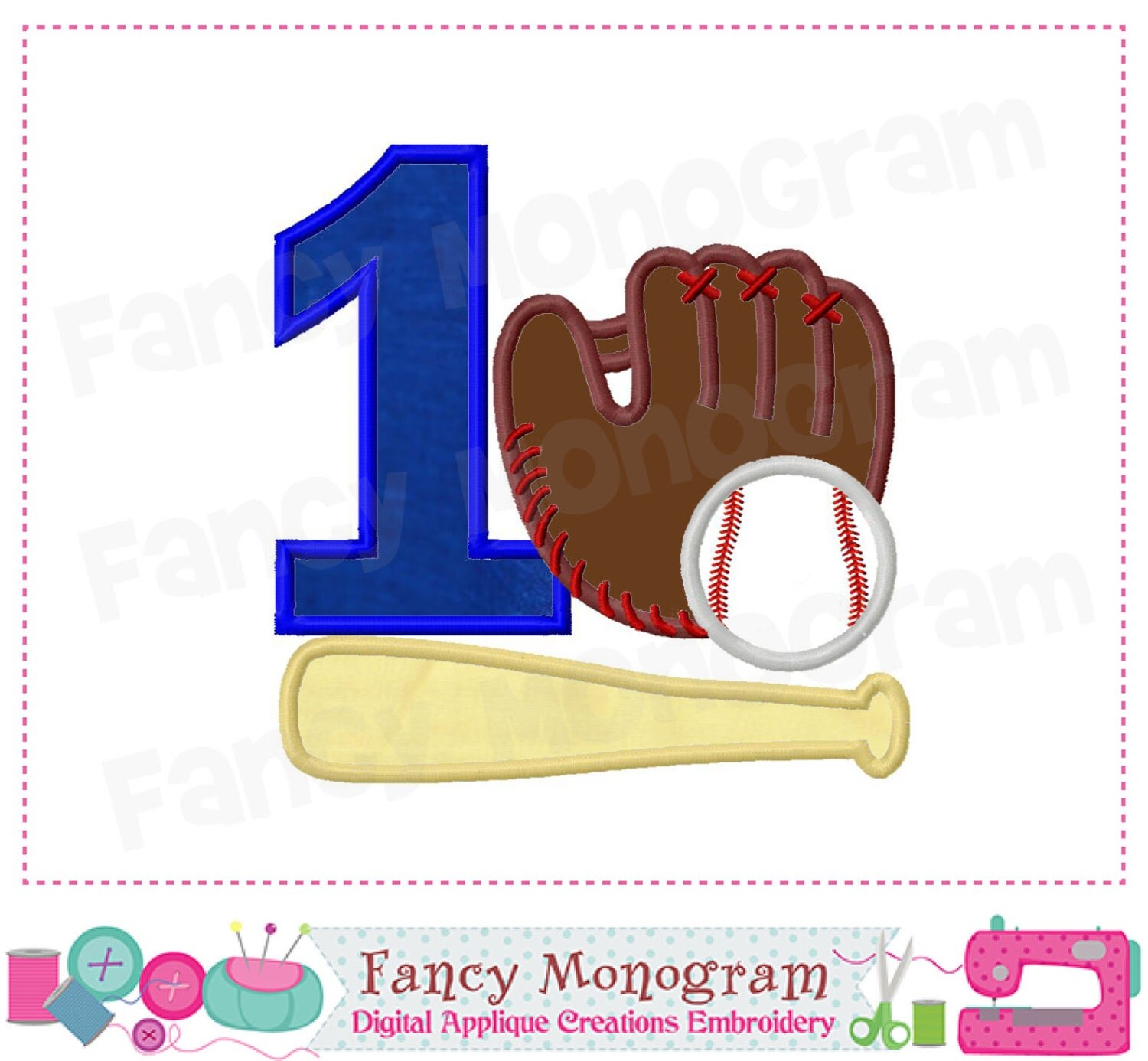 Baseball Number 1 applique1Birthday Number 1