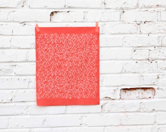 Pistachios in Coral : Hand-printed Fabric Panel