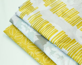 Grey, Mint, and Citron Bundle : Hand-printed Fabric Panel Bundle
