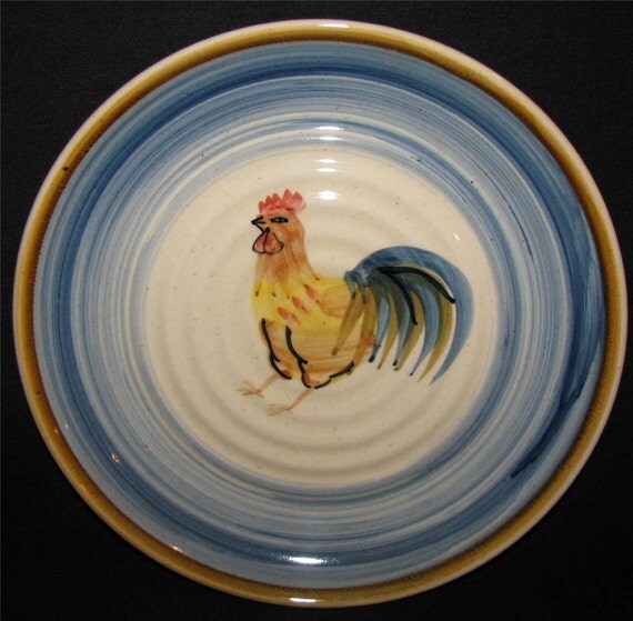 Gibson OCEAN DREAM Rooster Salad Plates Lot of 3 Blue Rim