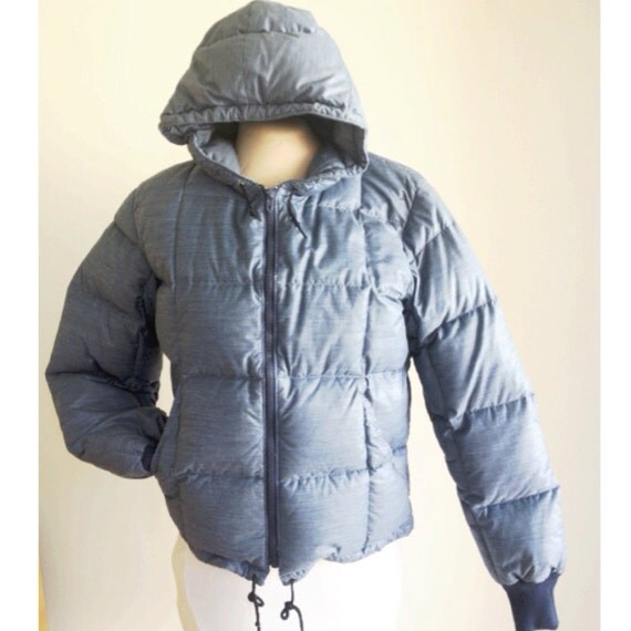 Vintage Eddie Bauer Jacket Goose Down Hooded Jacket Denim Blue