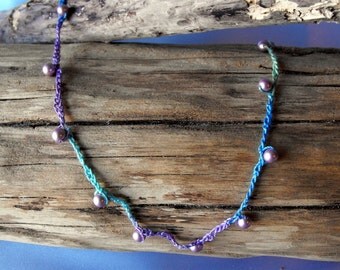 Pastel Crocheted Necklace - Pearl Necklace - Swarovski Pearls (BD-876)