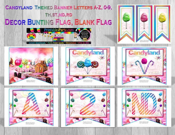 9x8 inch candyland theme printable banner letters a to z 0 9