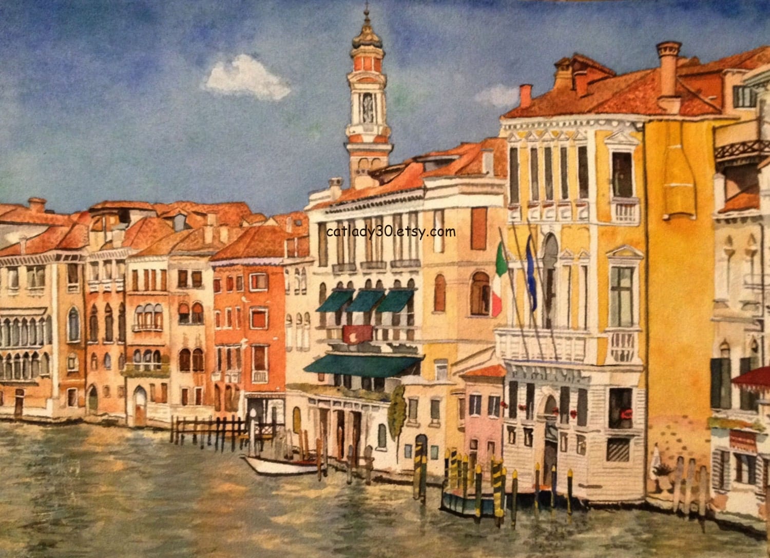 Framed Original Venice Italy watercolor by WatercolorsDecor