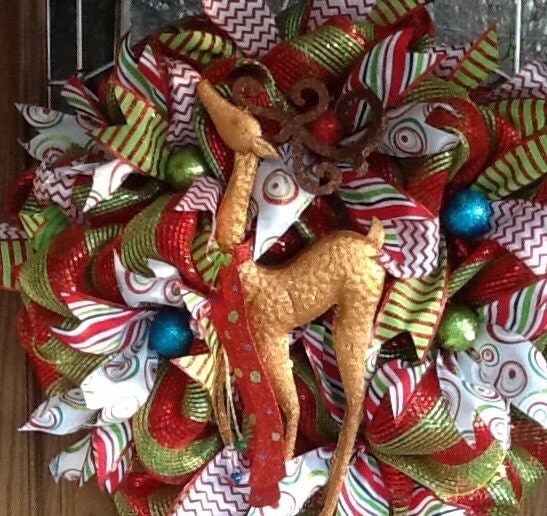 Reindeer mesh wreath, Christmas mesh wreath, Reideer wreath, Christmas wreath
