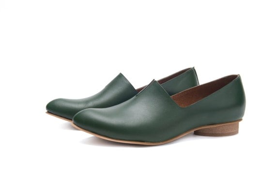  Emerald  Green Leather Shoes  Flat Leather by 
