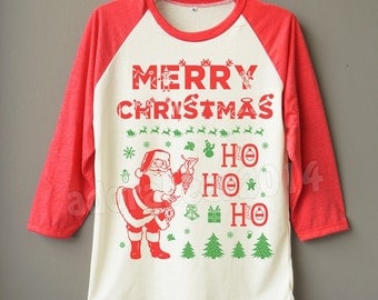 Merry Christmas Shirt Santa Shirt Xmas Shirt Holiday Shirt Raglan ...