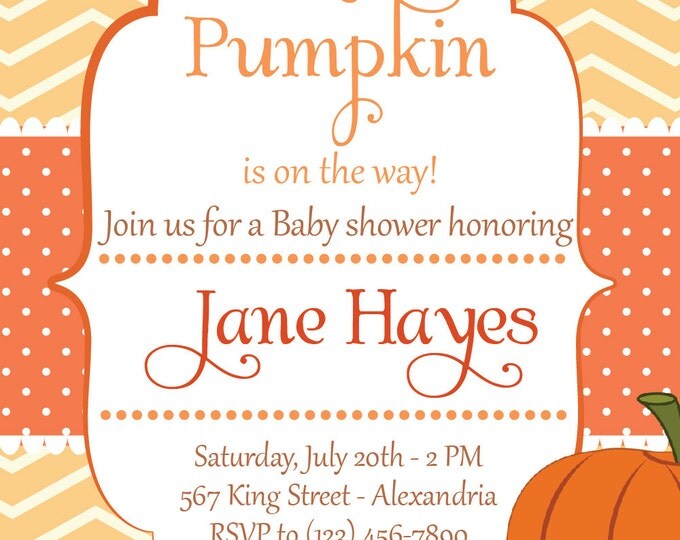 Baby Shower Invitation. Pumpkin bayshower.Chevron style with pumpkins.Babyboy shower, babygirl shower invite. Pumpkins invitation. Printable