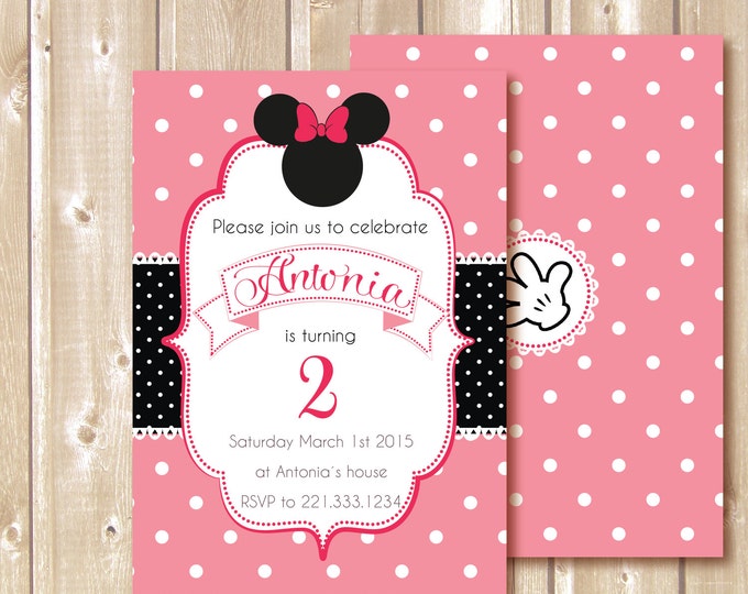 Minnie Birthday invitation. Minnie Mouse inspired invite. Pink minnie invitation. Printable Minnie invite. Custom minnie invitation.