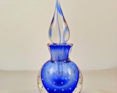 Art Deco Hand Blown Glass Perfume Bottle I W Rice Co Blue Indigo Bubble Glass