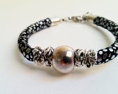 Plated black leather bracelet