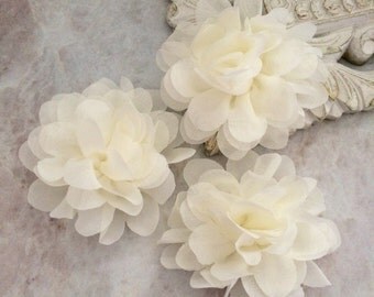 Petite Ivory chiffon flower, chiffon flower, flower puff, material flower, headband flower, DIY supplies, fabric flower,