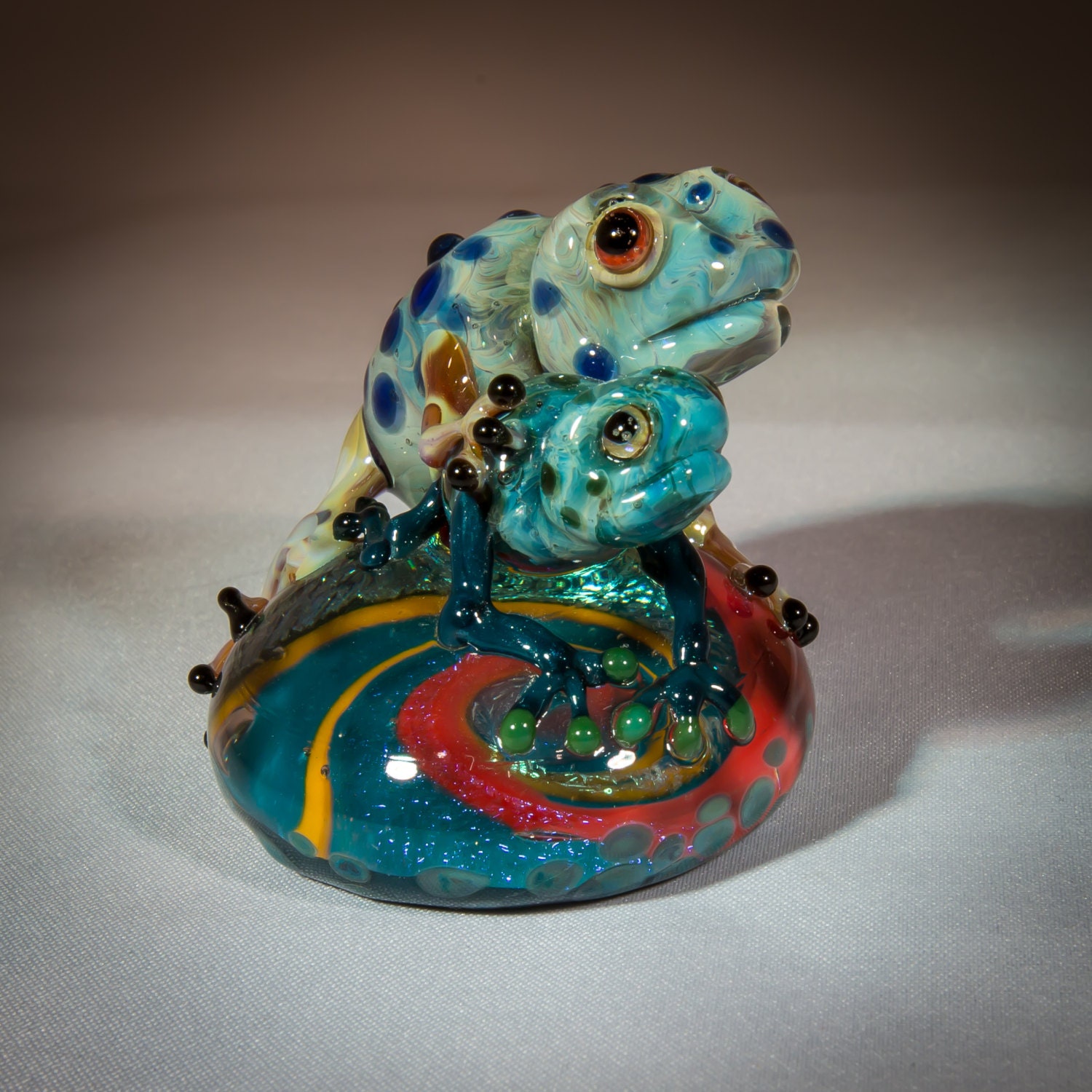 Two Frogs handmade glass Frog Sculpture Frogs on Glass
