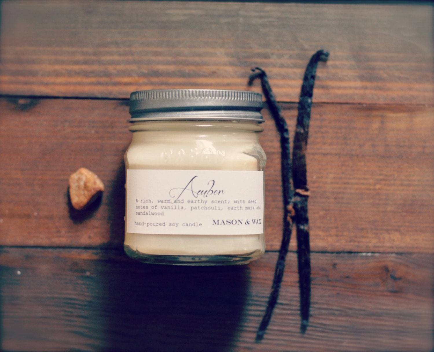 Amber Scented Soy Candle Mason Jar 8 oz vanilla