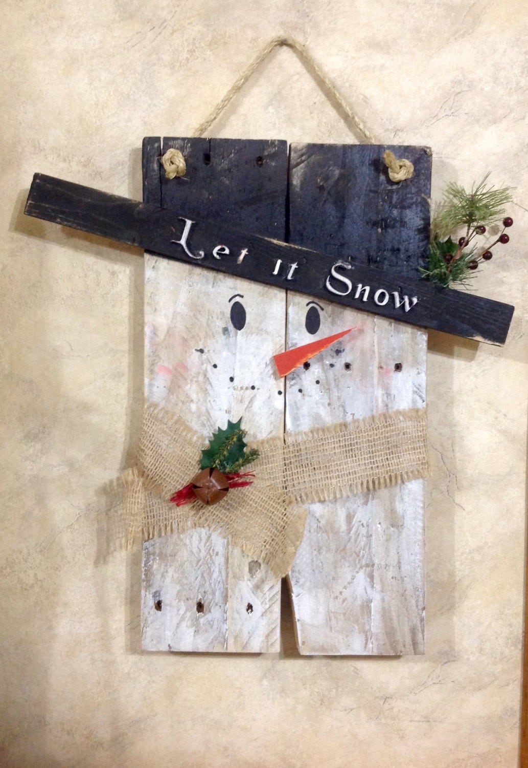 Snowman Repurposed Primitive Pallet Wood Snowman Door Hanging