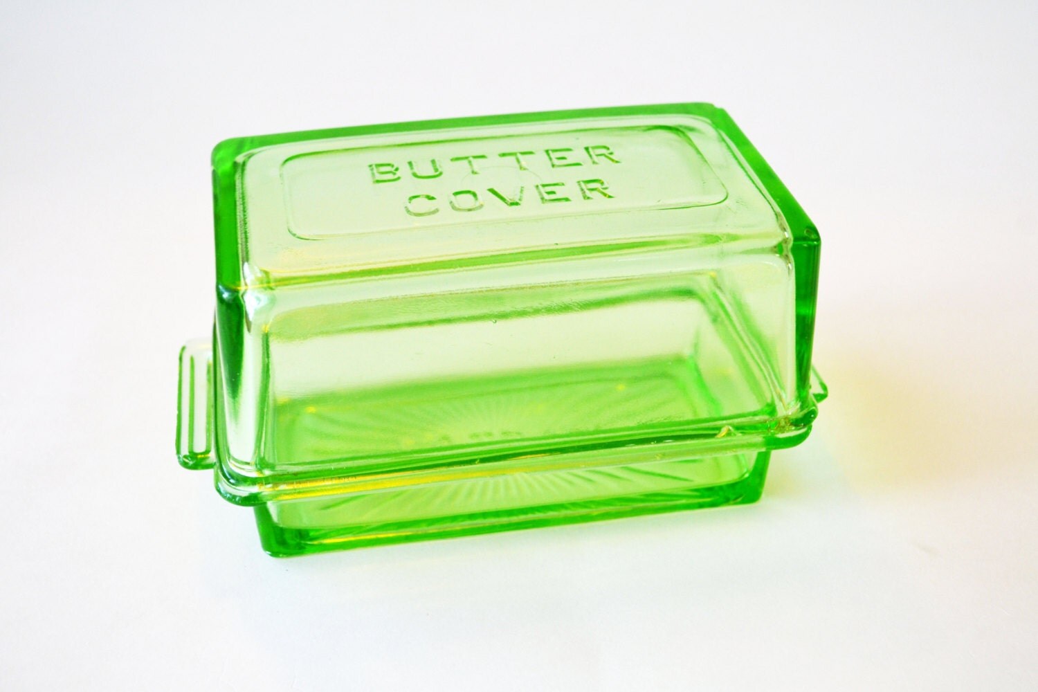 1930s Art Deco Butter Dish Uranium Glass or Vaseline