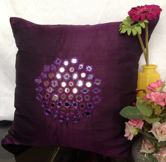 18x18 Purple sequin pillow purple silver by TheWhitePetalsDecor
