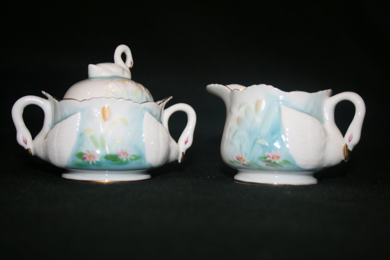 beautiful Occupied Japan swan creamer and sugar set