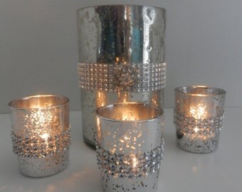 Wedding centerpiece, Mercury glass candle holder set, mercury votive, Christmas decorations, wedding decoration .