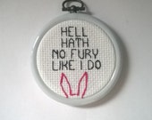 finished cross stitch/embroidery in hoop - louise belcher (bobs burgers) quote - hell hath no ...